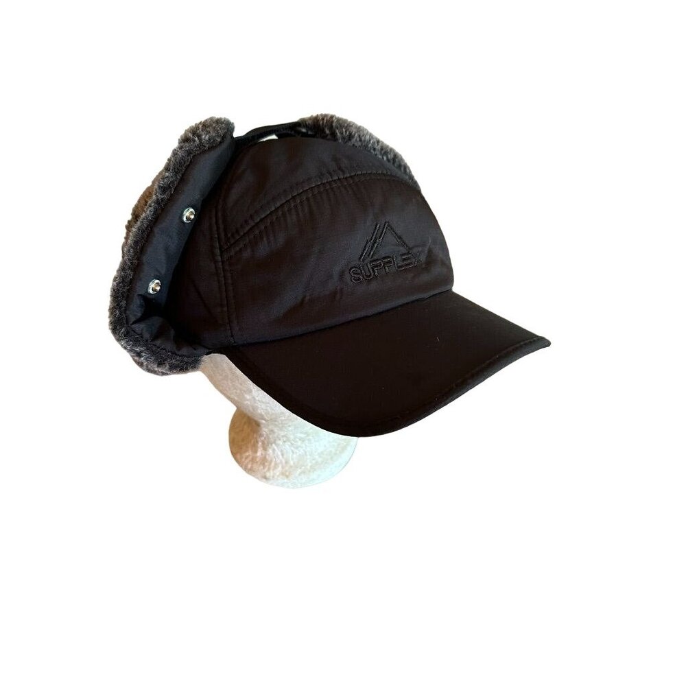 Supplex Black Winter Cap With Ear Flaps & Face Mask